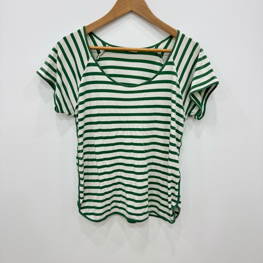 Lake Anchor Striped Pima Cotton Pajama Top Only Classic Cream Green Stripe Sz M - Picture 2 of 5